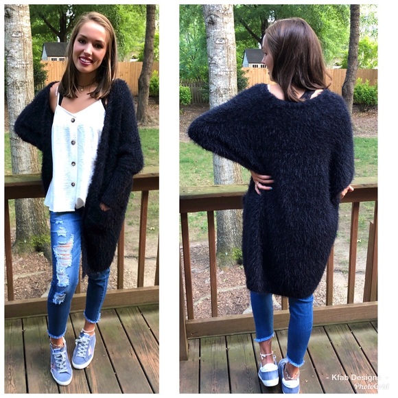 🛍LAST!!! Black Long Line Fuzzy Cardigan! - Picture 2 of 4